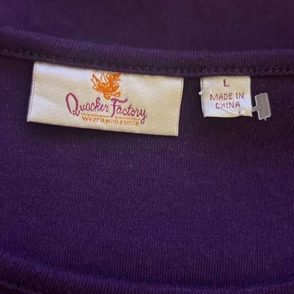 Quacker Factory Eggplant Purple Blouse Large Rhinestones Pocket Embellished Knit - Picture 6 of 6